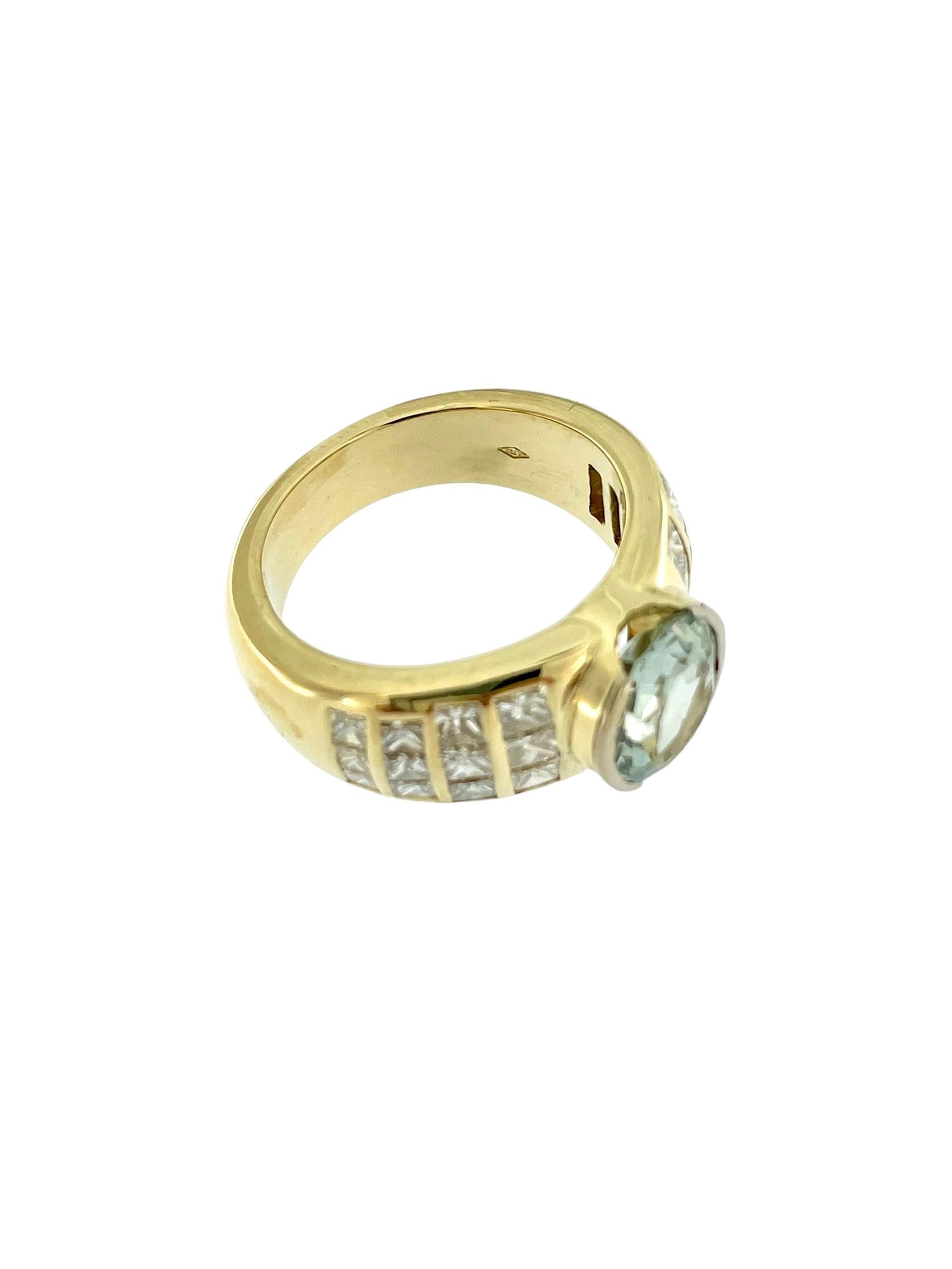 Retro Italian Yellow Gold Ring with Peridot and Diamonds For Sale 3