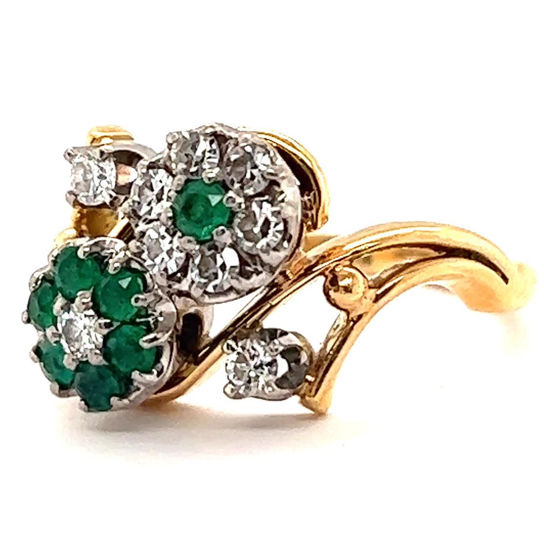 Women's or Men's Retro Jabel Diamond Emerald 18 Karat Gold Ring