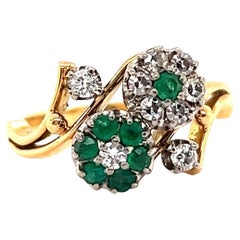 Retro Jabel Diamond Emerald 18 Karat Gold Ring