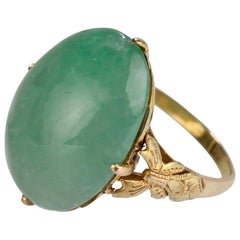 Retro Jade and 14 Karat Gold Cocktail Ring, 1970s