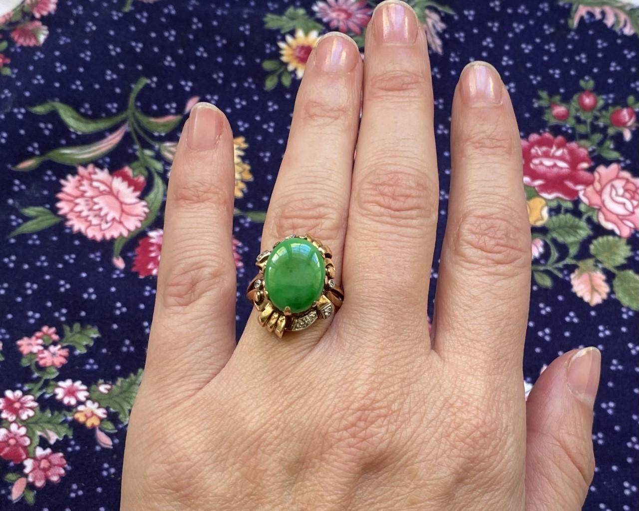 Anillo de cóctel retro de jade y diamantes en Bueno estado para la venta en Denver, CO