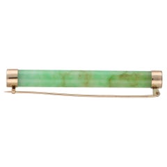 Retro Jade Bar Brooch Set in 9k Rose Gold