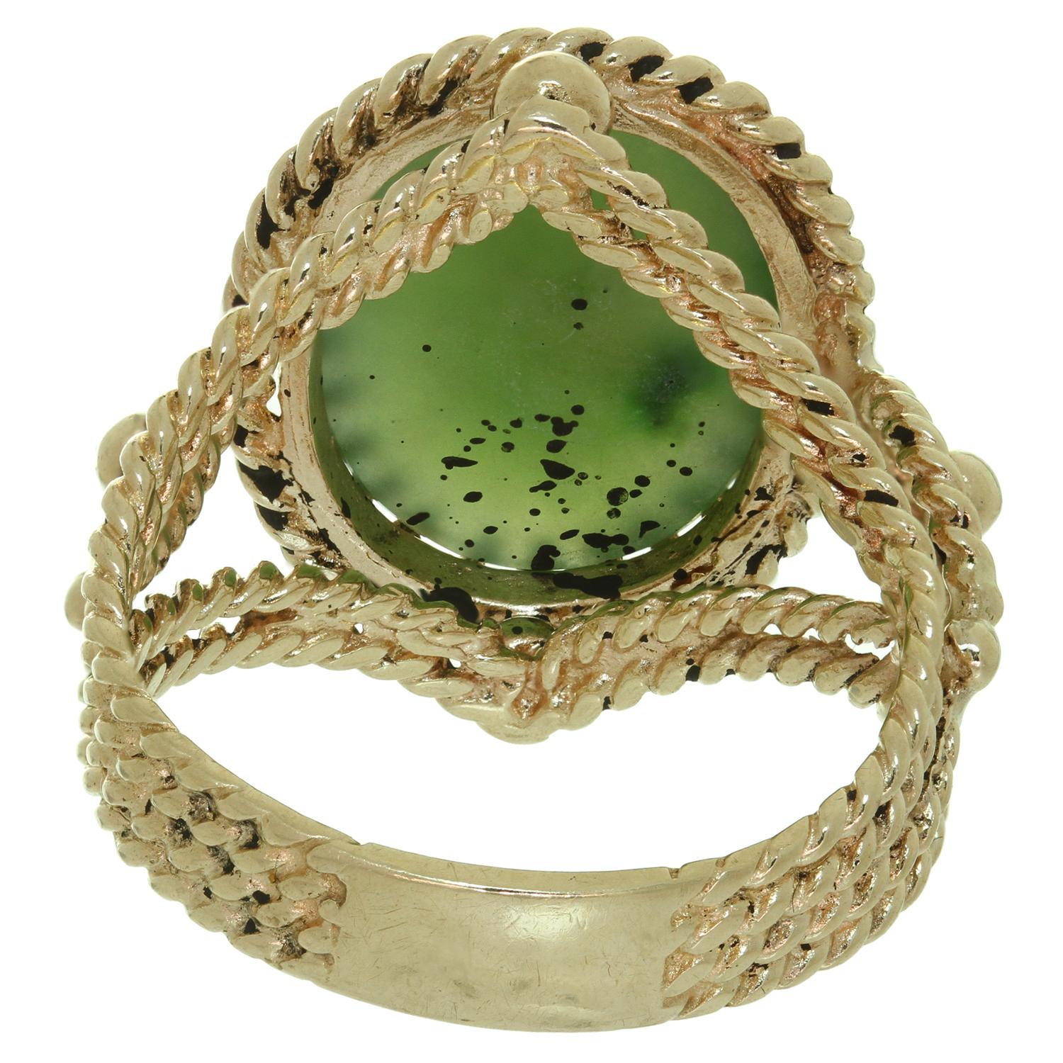 Retro Jade Handmade Braided Yellow Gold Cocktail Ring In Good Condition For Sale In New York, NY