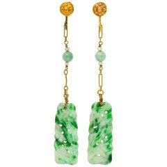 Retro Jade Natural Freshwater Pearl 14 Karat Gold Screwback Earrings