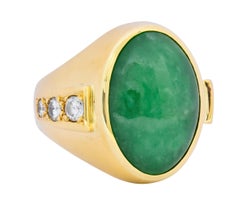 Retro Jadeite Jade Diamond 18 Karat Gold Men's Ring