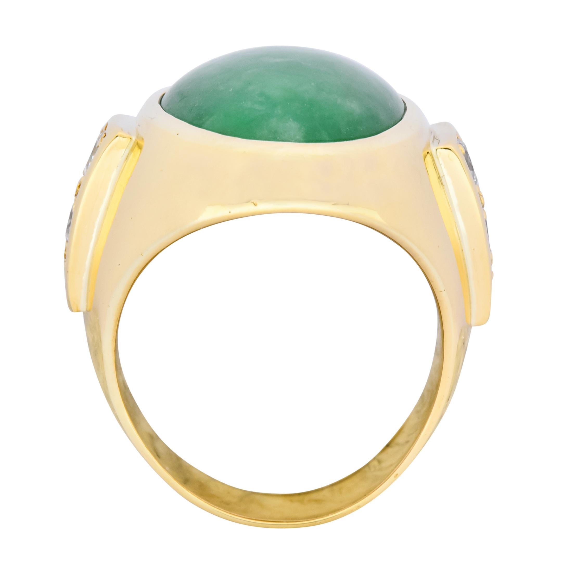 Retro Jadeite Jade Diamond 18 Karat Gold Men's Ring 4