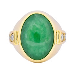 Vintage Jadeite Jade Diamond 18 Karat Gold Men's Ring