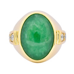 Retro Jadeit Jade Diamant 18 Karat Gold Herrenring