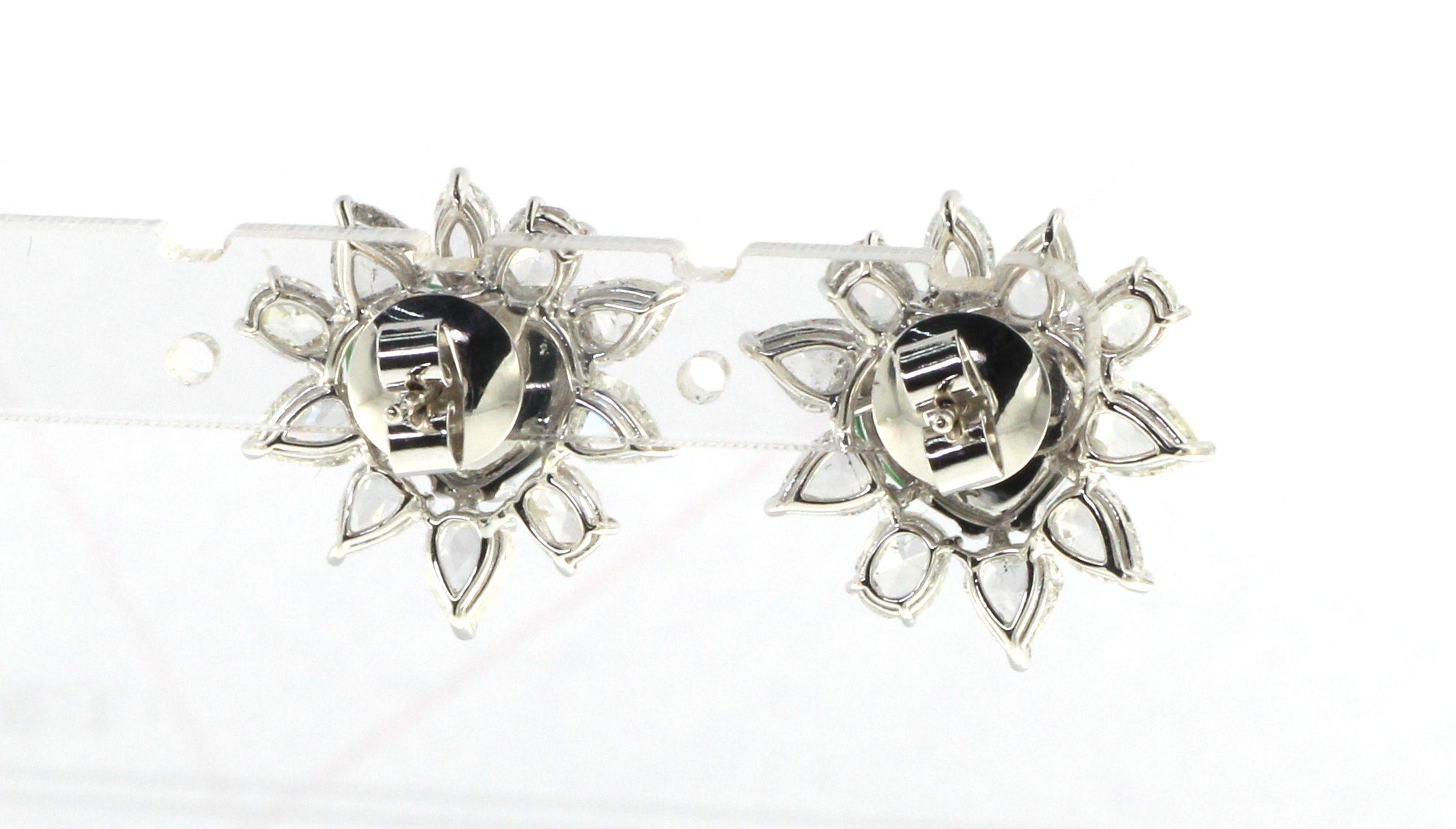 Contemporary Retro Jadeite Rose Cut Diamonds Stud Earrings in 18K White Gold For Sale