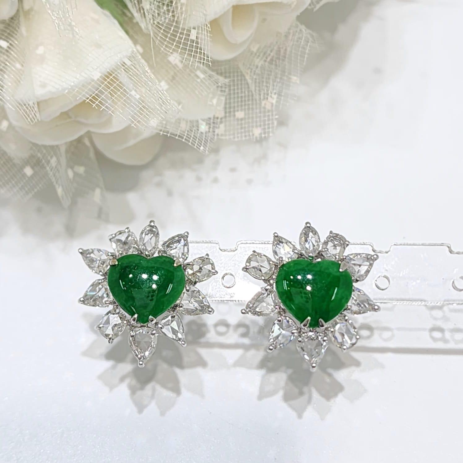 Boucles d'oreilles rétro en or blanc 18 carats avec diamants taillés en rose et jadéite en vente 1