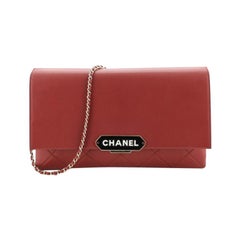 Retro Label Chain Clutch Quilted Leather