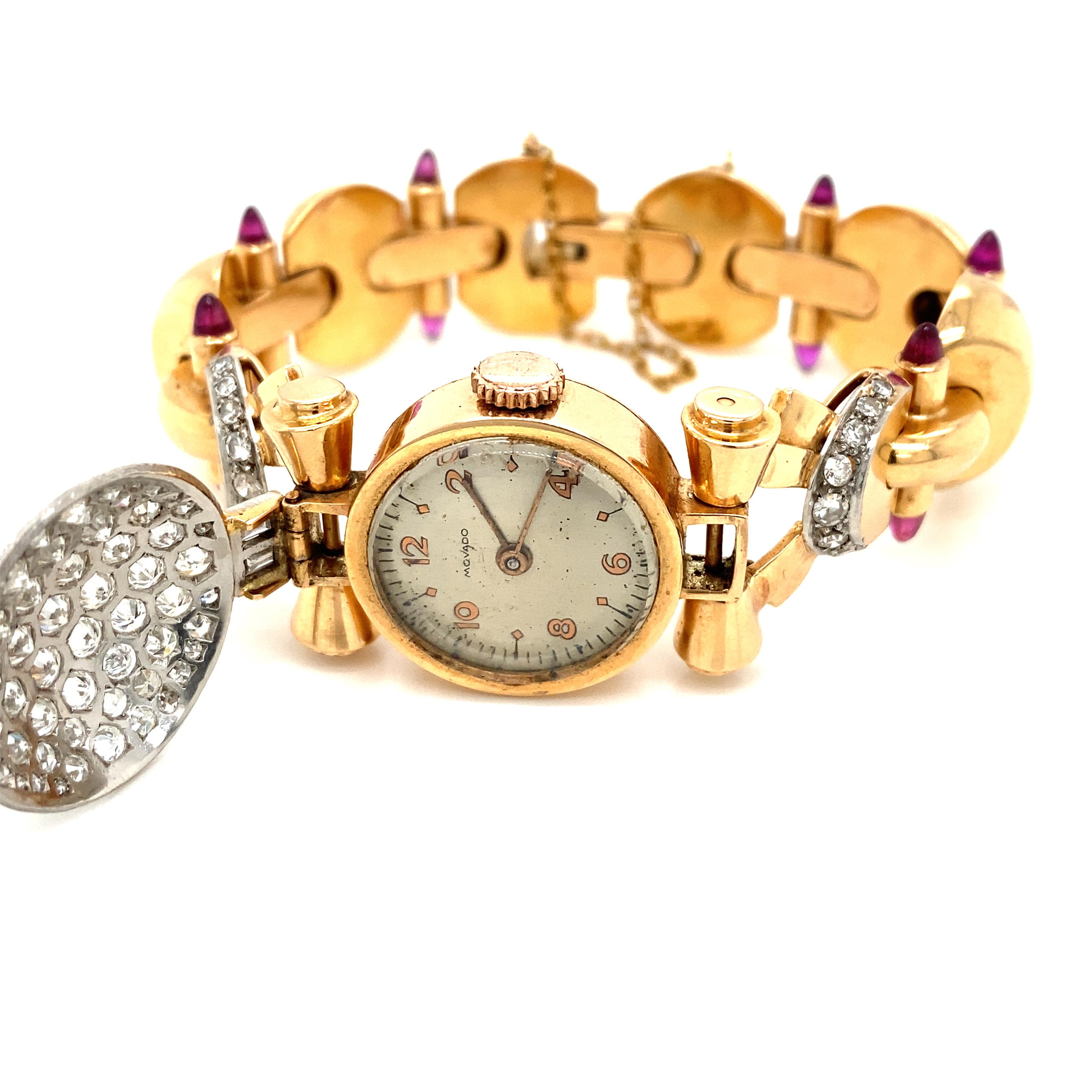 Unusual and sophisticated vintage lady's bracelet watch with a pave diamond setting central concealed 