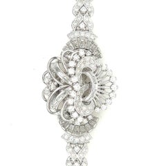 Retro Ladies Platinum Patek Philippe 11 Carat Diamond Watch & Brooche circa 1950