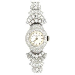 Retro Ladies Platinum Patek Philippe 11 Carat Diamond Watch & Brooche circa 1950