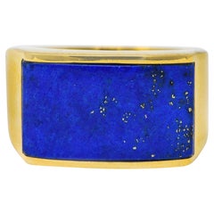 Retro Lapis Lazuli 14 Karat Yellow Gold Unisex Signet Ring