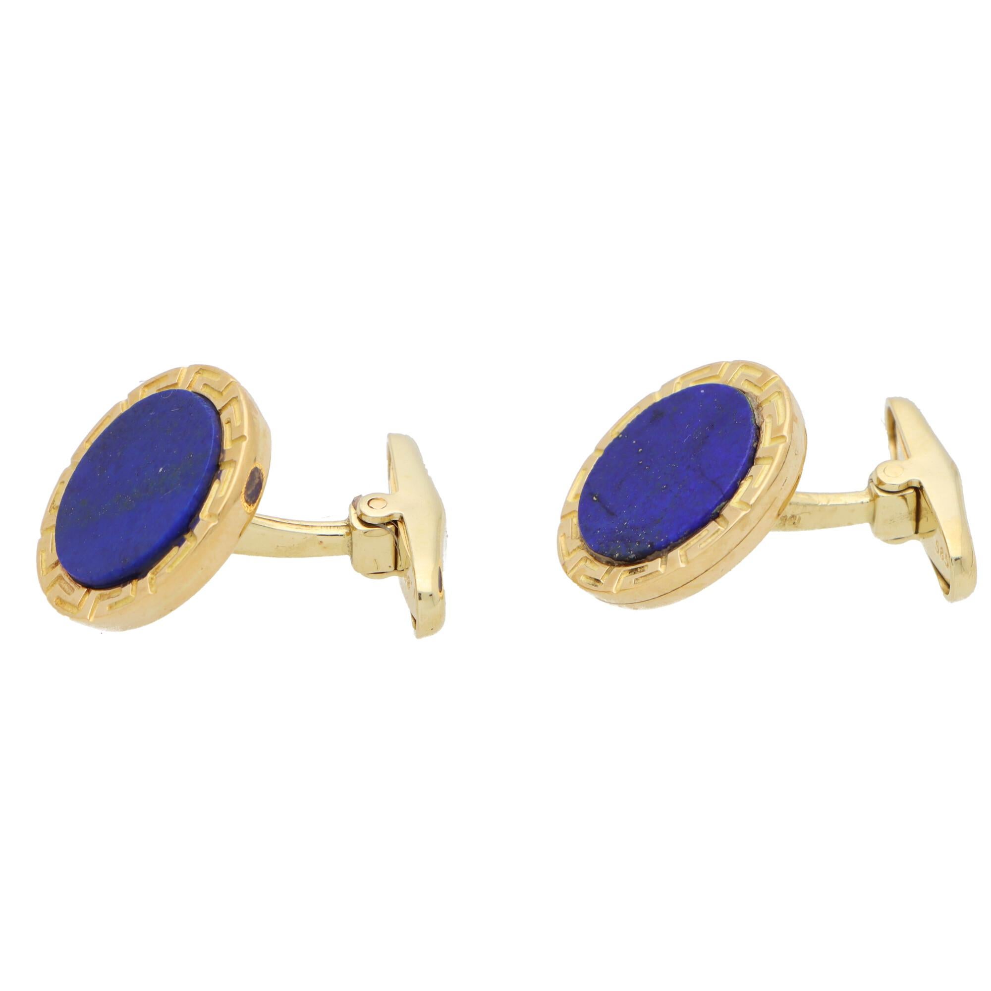 Women's or Men's Retro Lapis Lazuli Swivel Back Cufflinks Set in 14k Yellow Gold