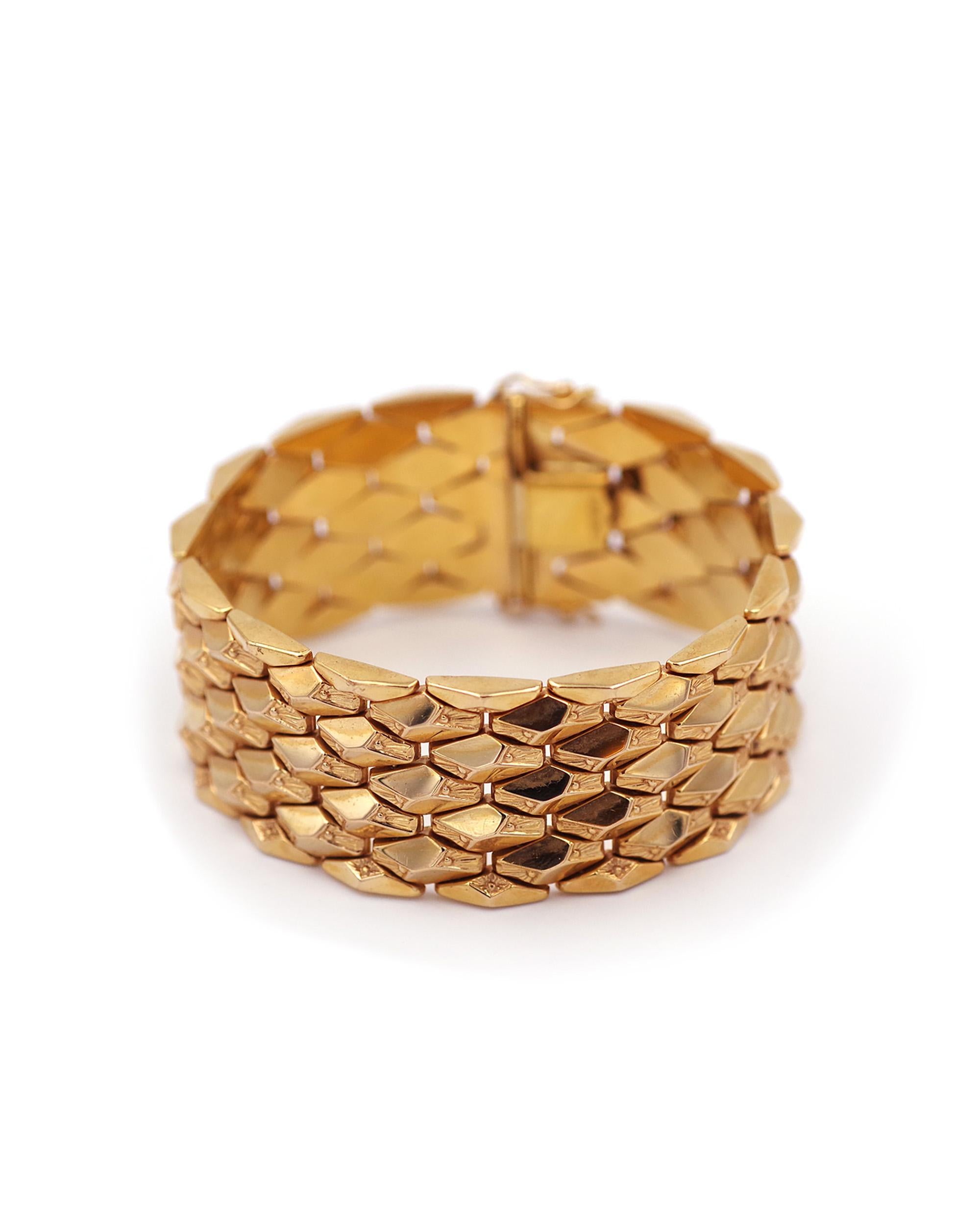 Women's or Men's Retro large bracelet in 18 karat gold, italian bracelet, faceted bracelet For Sale