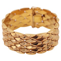 Bracciale retrò grande in oro 18 carati, bracciale italiano, bracciale sfaccettato