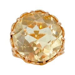 Retro Large Champagne Quartz Cocktail Ring 14k Rose Gold