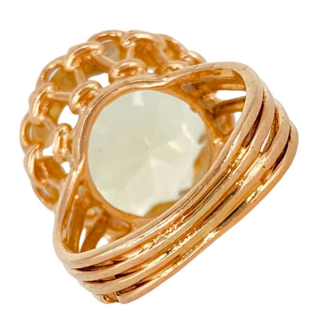 Retro Large Champagne Quartz Cocktail Ring 14k Rose Gold In Excellent Condition For Sale In Miami, FL