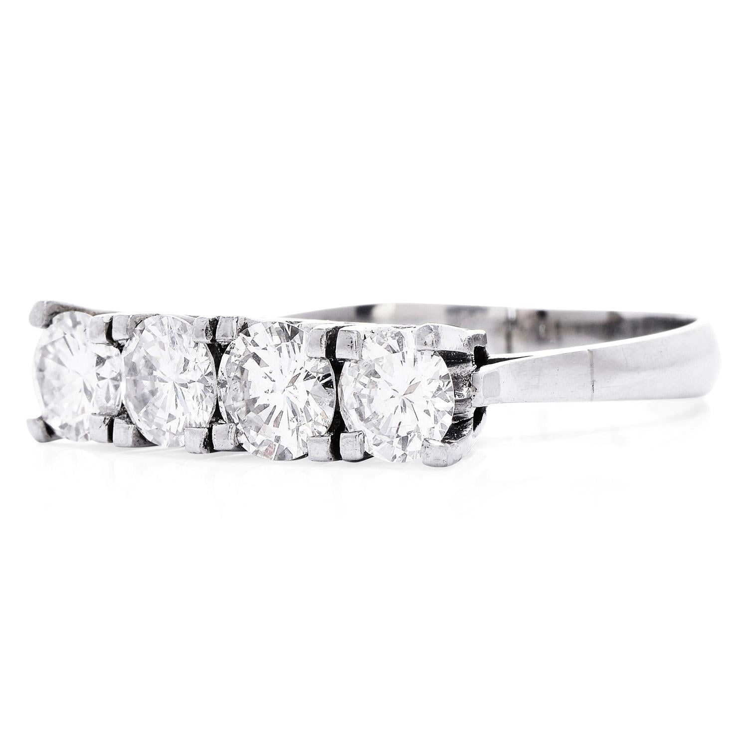 Round Cut Retro Large Diamond Platinum Wedding Anniversary Band Ring