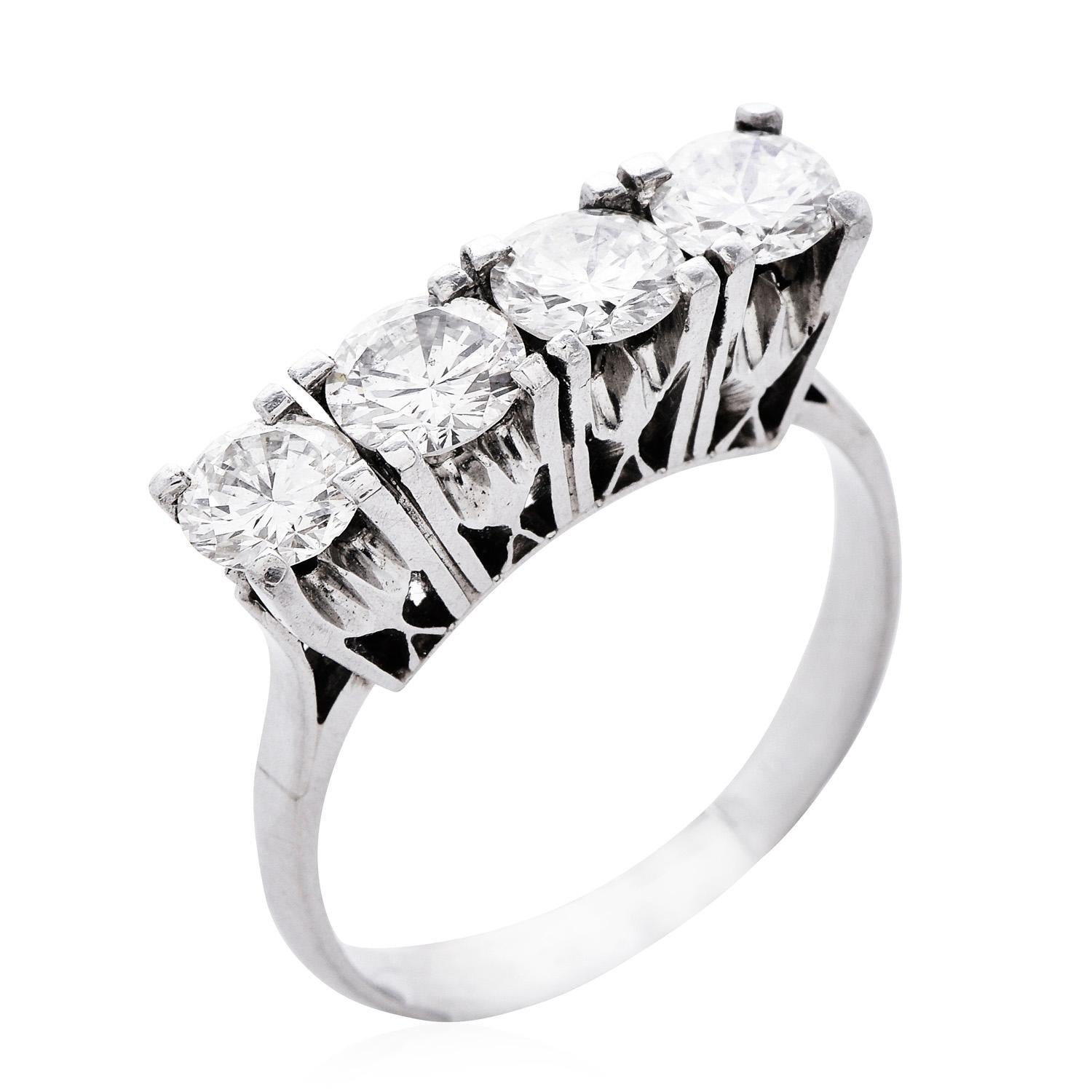 Retro Large Diamond Platinum Wedding Anniversary Band Ring In Excellent Condition In Miami, FL