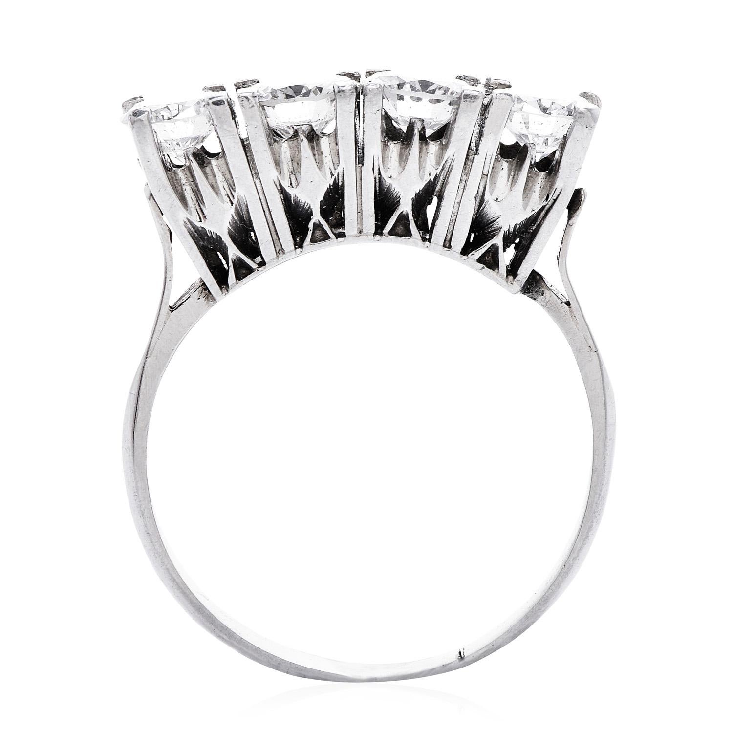 Women's Retro Large Diamond Platinum Wedding Anniversary Band Ring