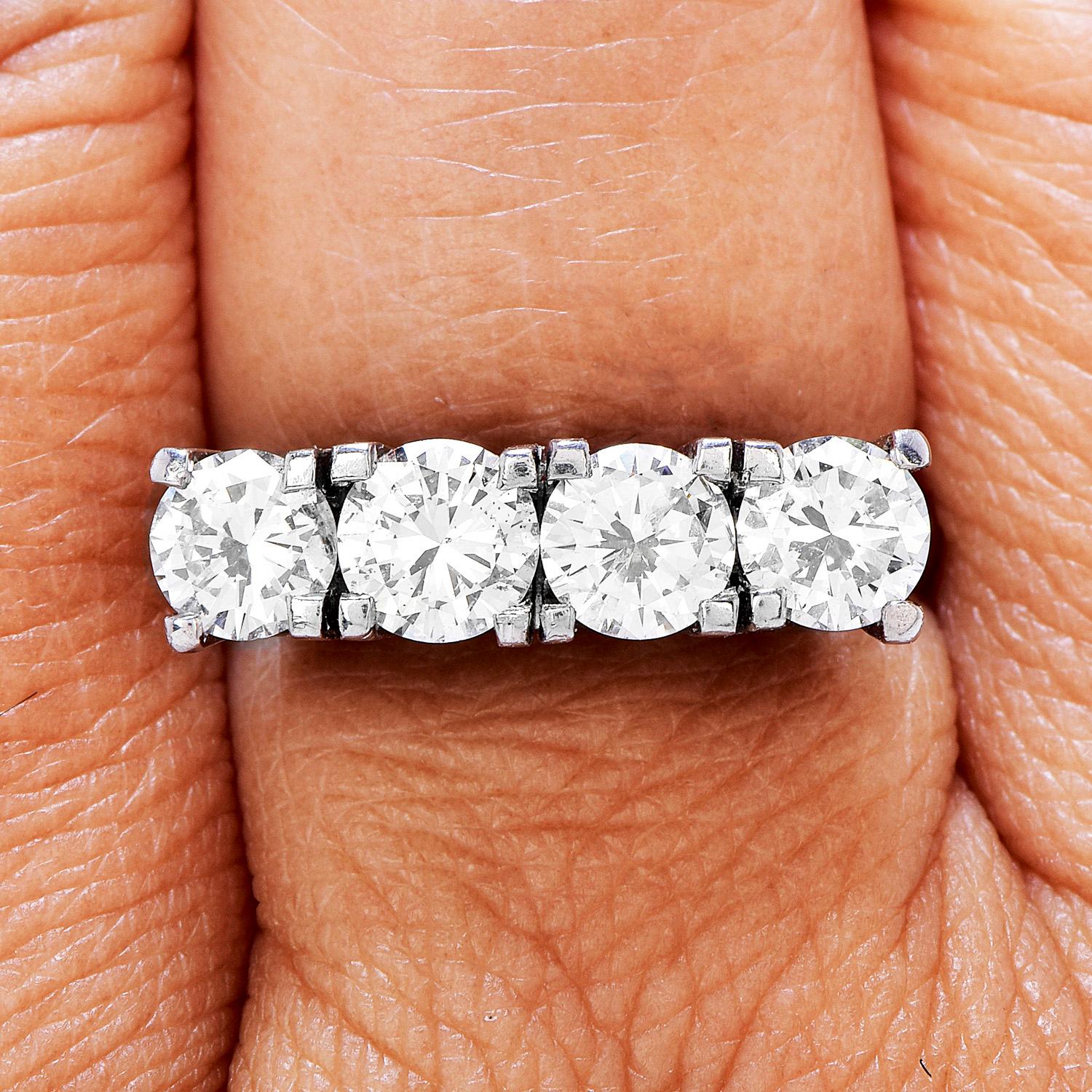 Retro Large Diamond Platinum Wedding Anniversary Band Ring 1