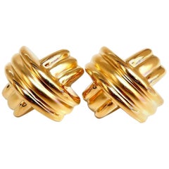 Retro Large Gold X Clip Love Knot Earrings 14 Karat