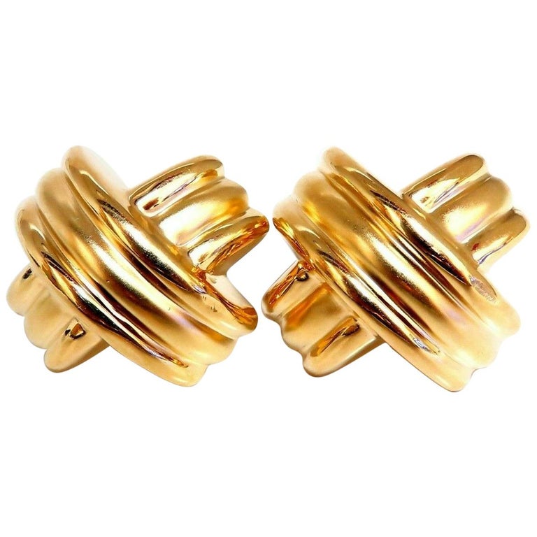 Retro Large Gold X Clip Love Knot Earrings 14 Karat At 1stdibs