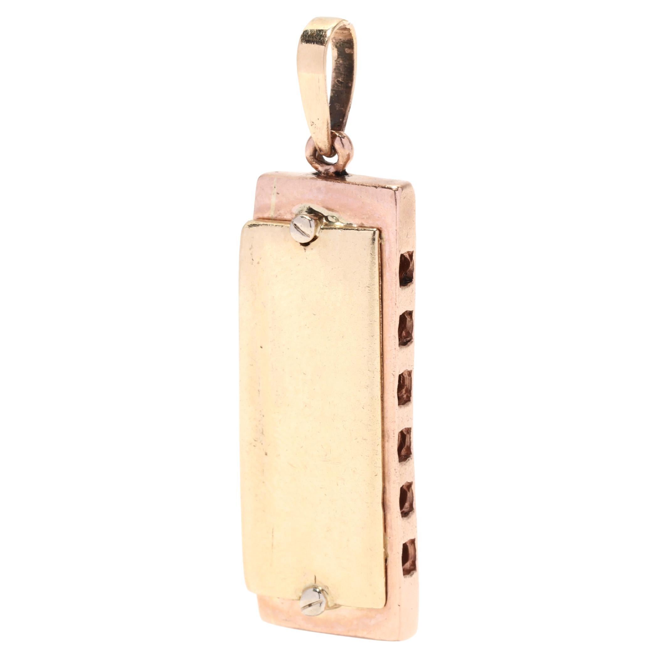 Retro Large Harmonica Charm/Pendant, 14K Rose & Yellow Gold, Musical Charm
