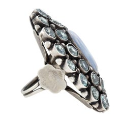 Retro Large Moonstone and Blue Zircon Cluster Ring