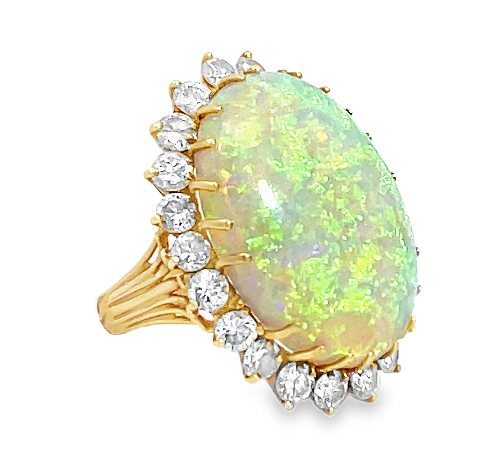 Retro Large Oval Opal and Diamond Halo Cocktail Ring For Sale 5