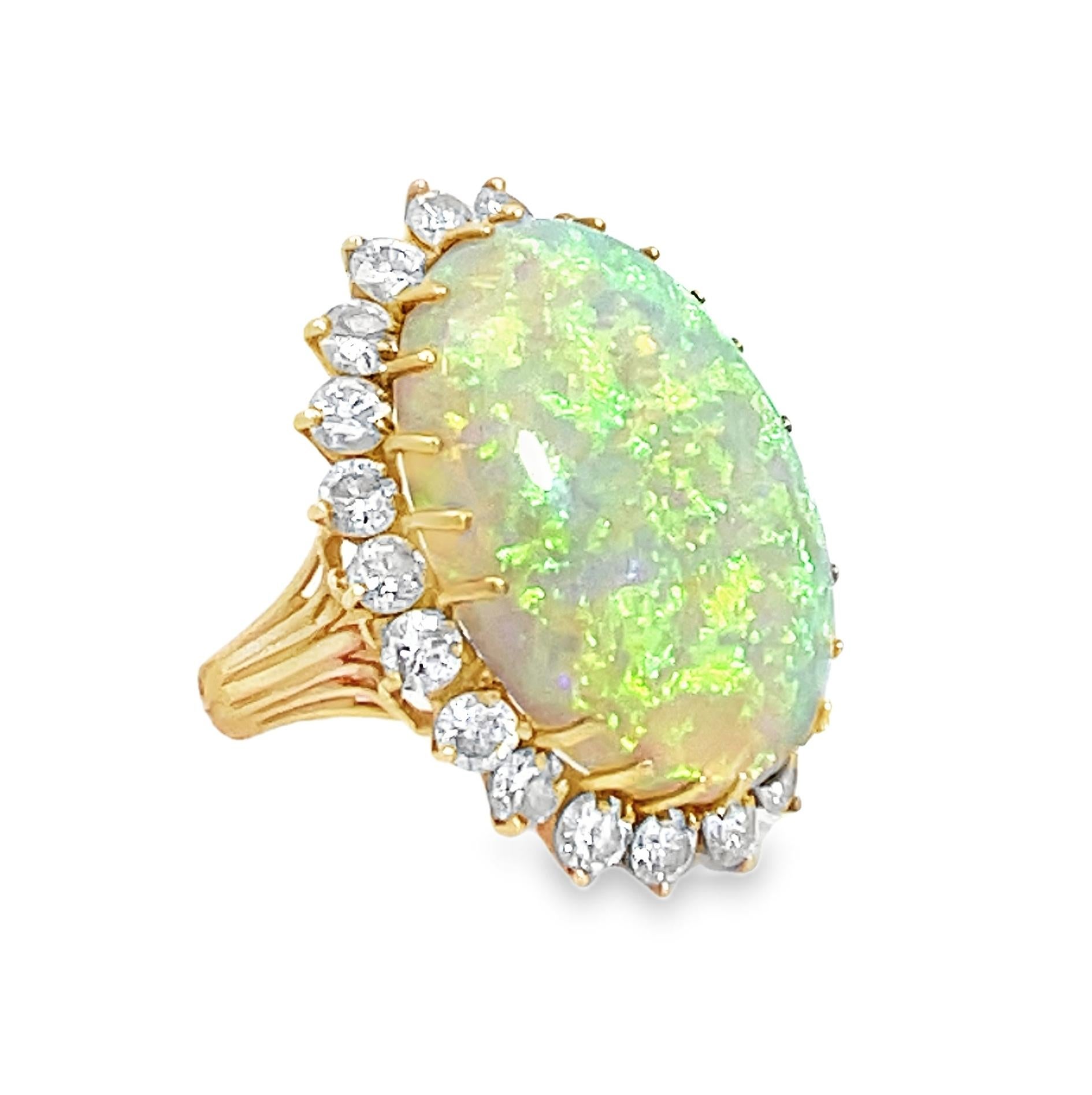 Retro Large Oval Opal and Diamond Halo Cocktail Ring For Sale 6