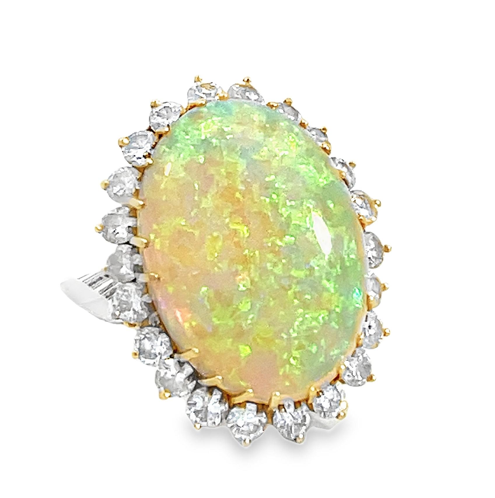 Retro Large Oval Opal and Diamond Halo Cocktail Ring For Sale 7