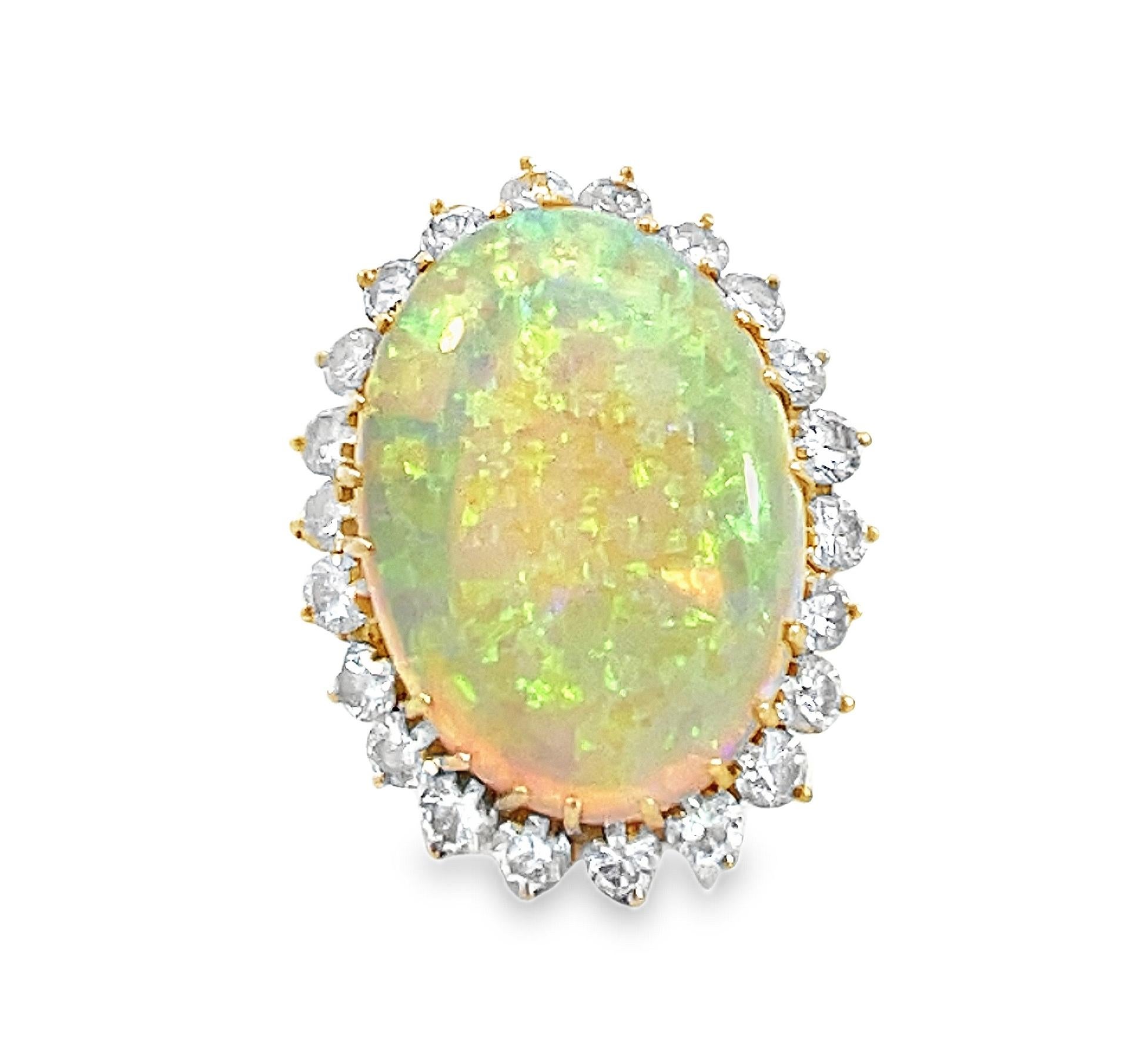 Retro Large Oval Opal and Diamond Halo Cocktail Ring For Sale 8