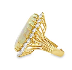 Retro Large Oval Opal and Diamond Halo Cocktail Ring