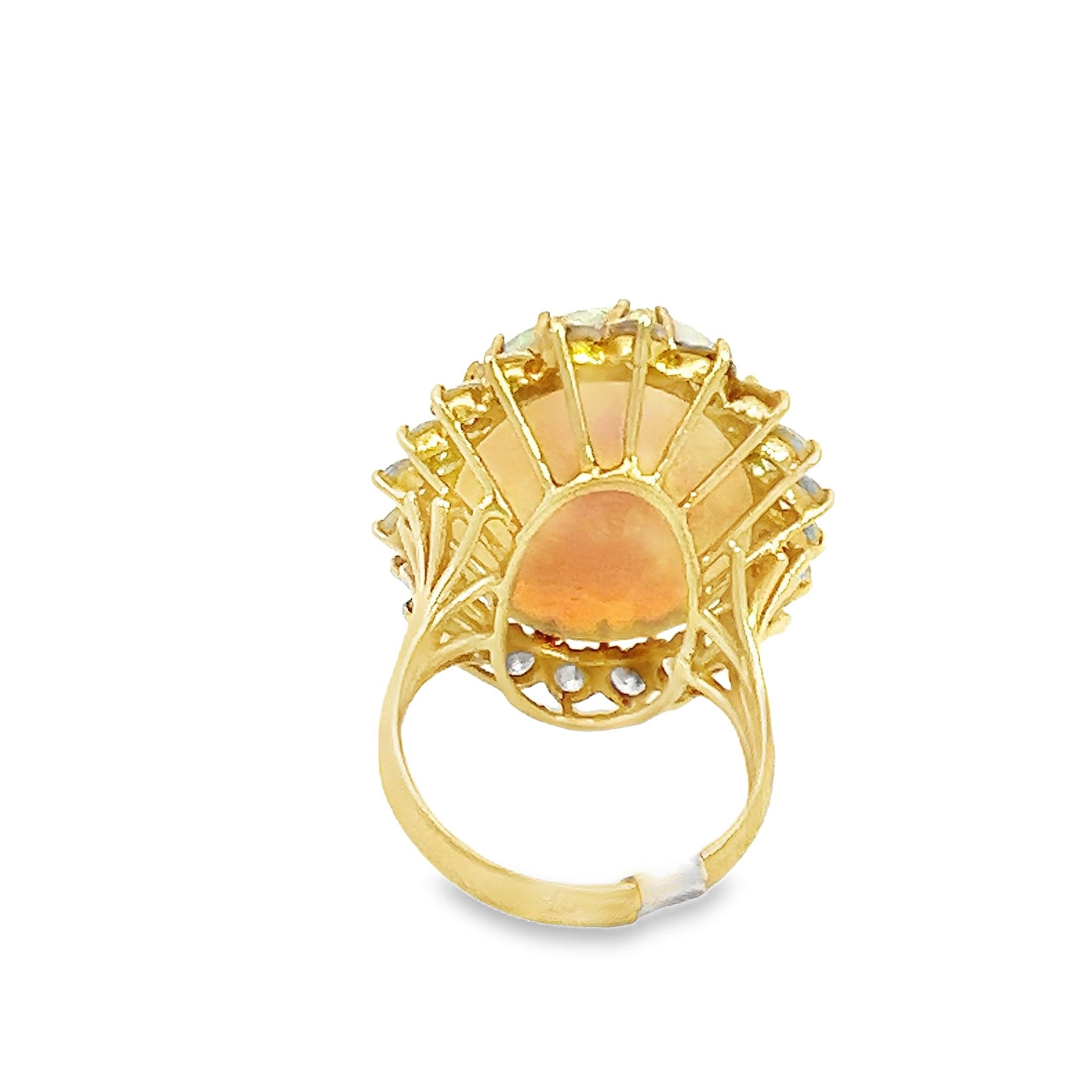 Oval Cut Retro Large Oval Opal and Diamond Halo Cocktail Ring For Sale