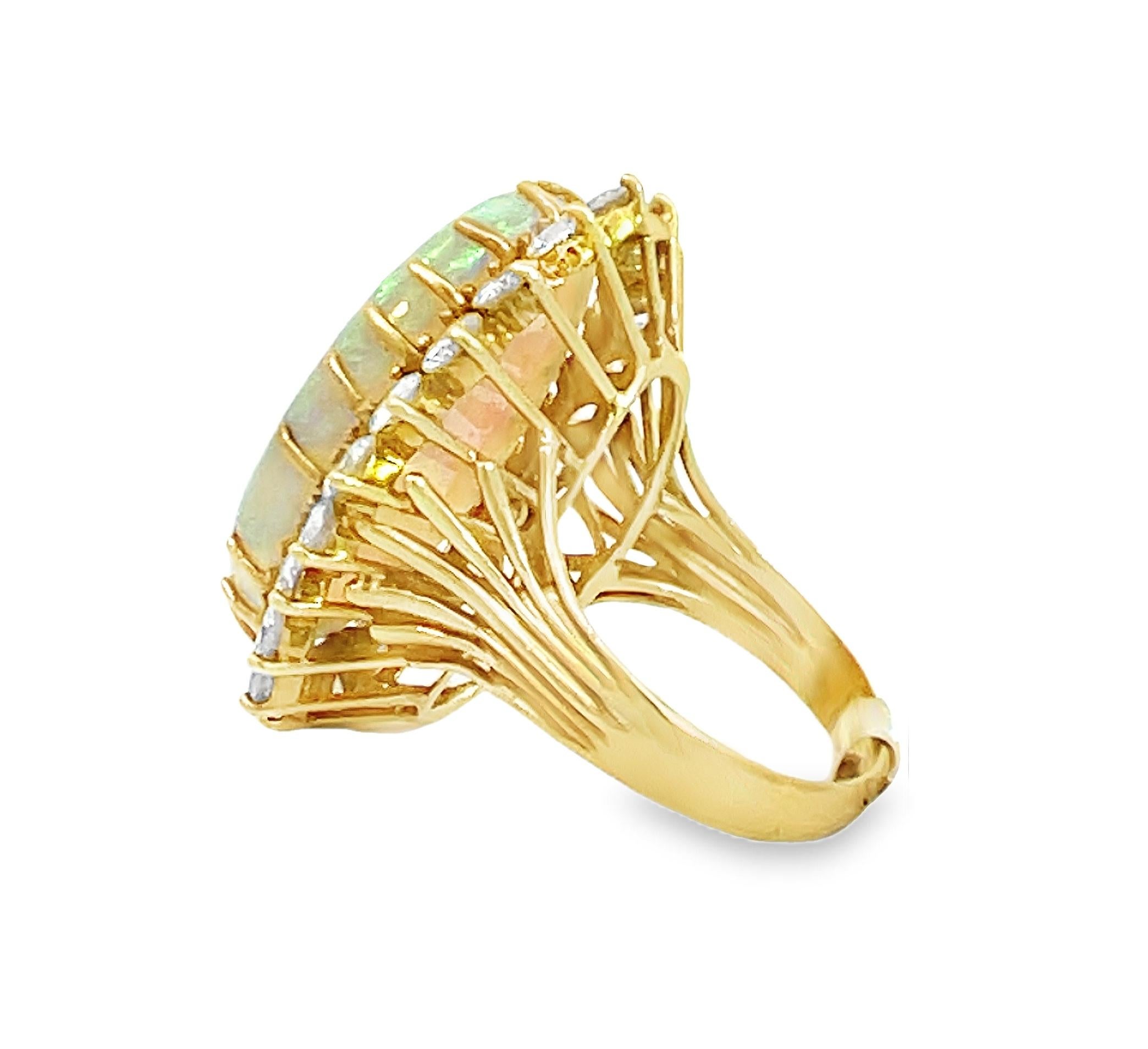 Retro Large Oval Opal and Diamond Halo Cocktail Ring For Sale 1