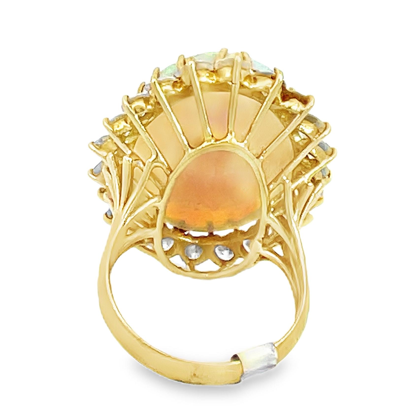 Retro Large Oval Opal and Diamond Halo Cocktail Ring For Sale 2