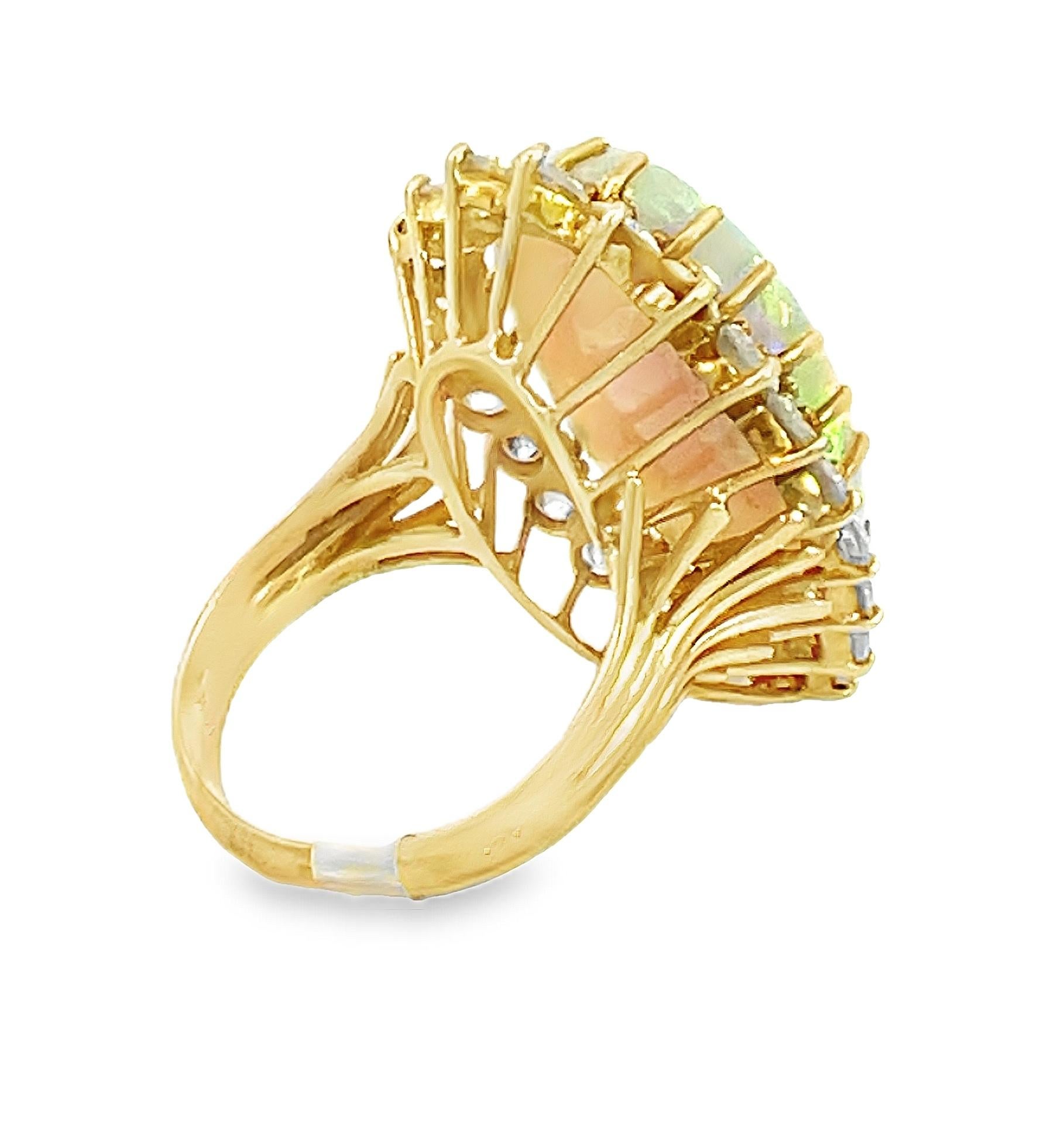 Retro Large Oval Opal and Diamond Halo Cocktail Ring For Sale 3