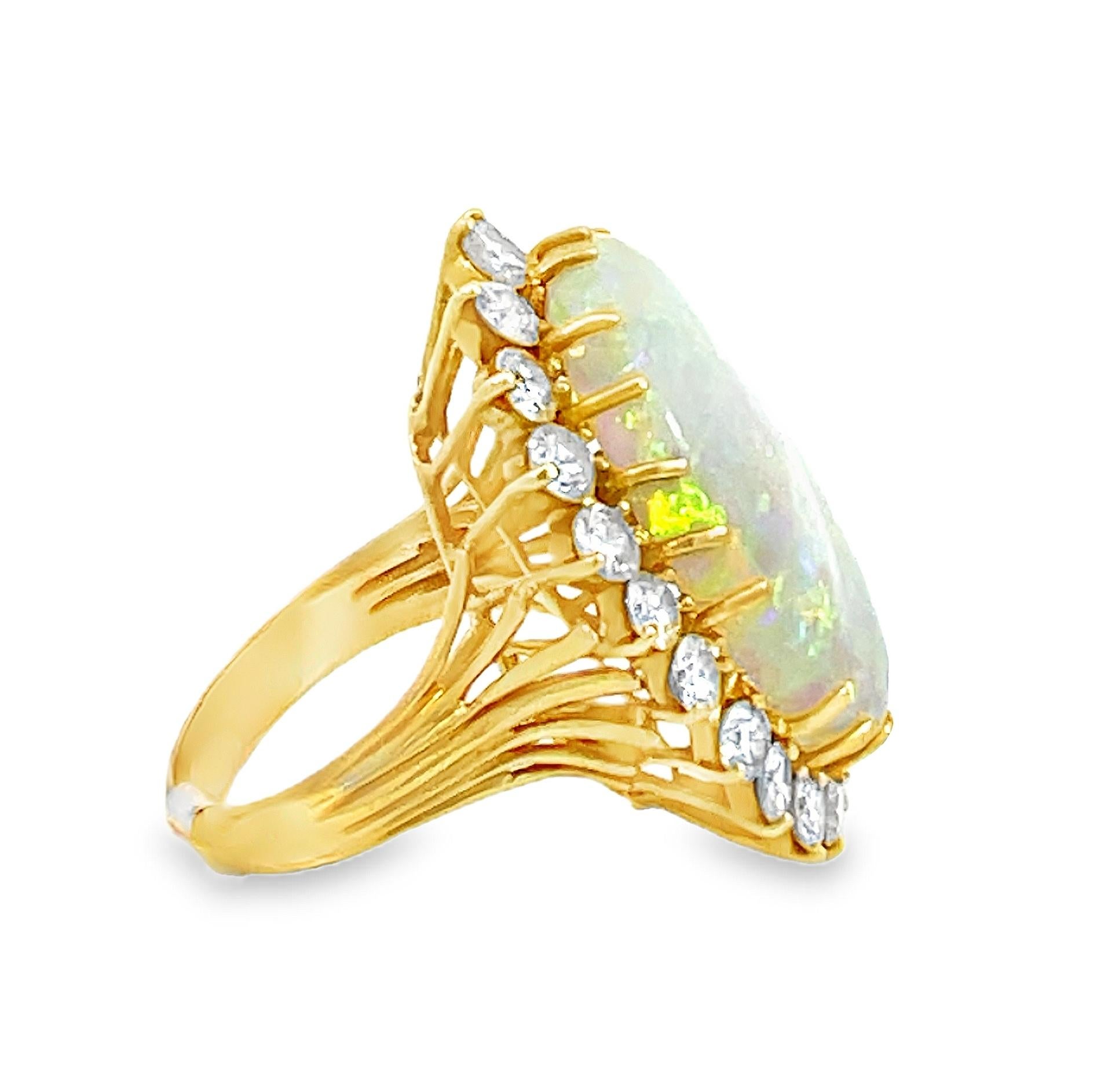 Retro Large Oval Opal and Diamond Halo Cocktail Ring For Sale 4