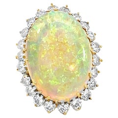 Retro Large Oval Opal and Diamond Halo Cocktail Ring