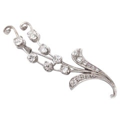 Retro lily of the valley diamond brooch, 18k flower with old mine cut