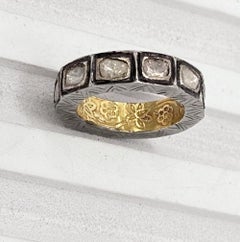 Retro Natural uncut Diamond ring made up in 14k gold and silver eternity band