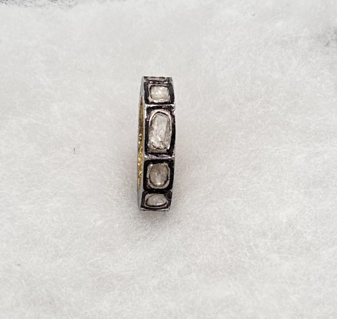 Artisan Retro Natural uncut Diamond ring made up in 14k gold and silver eternity band For Sale