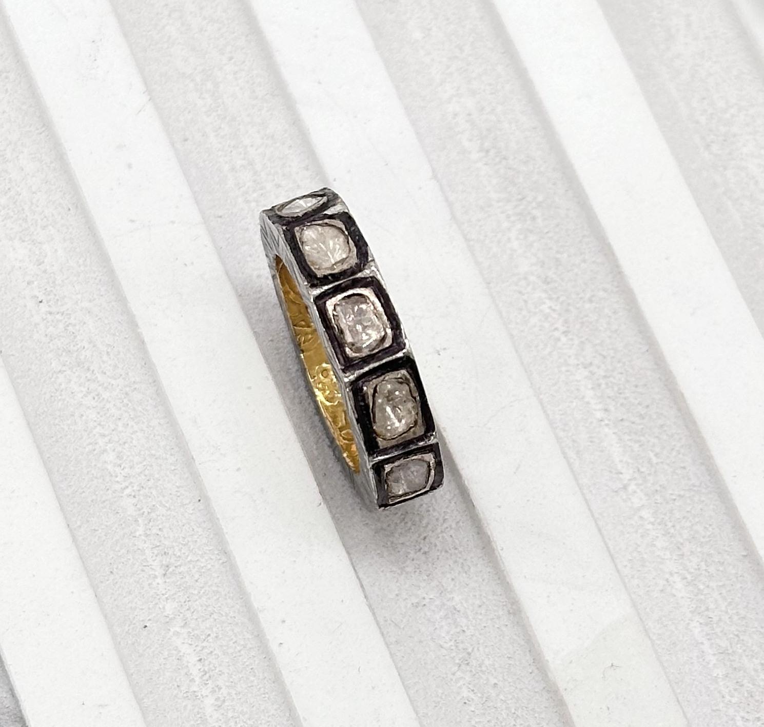 Retro Natural uncut Diamond ring made up in 14k gold and silver eternity band For Sale 1