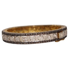 Retro look 5.88cts rose cut Uncut diamond sterling silver hinged bracelet