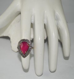 Retro look Natural pave rose cut Diamond sterling silver Ruby  Ring