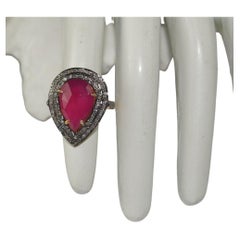 Retro look Natural pave rose cut Diamond sterling silver Ruby  Ring